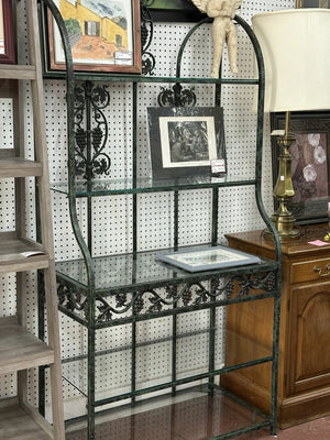 Wrought Iron Baker's Rack with Glass Shelves