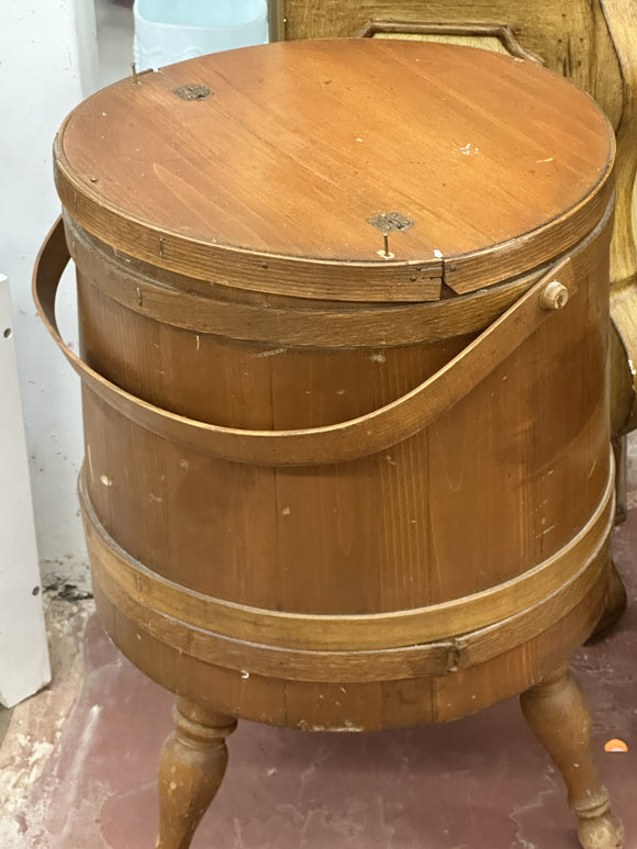 Large Antique Sewing Basket Firkin with Legs